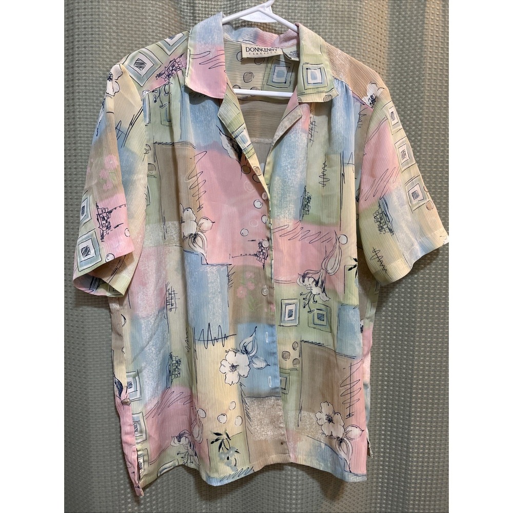 Vintage Blouse Donnkenny Classics Women's Size  L  Floral Short Sleeve 80's